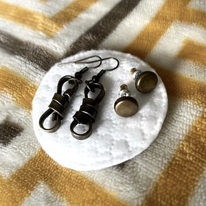 Brass Colored Earrings - 2 Pair